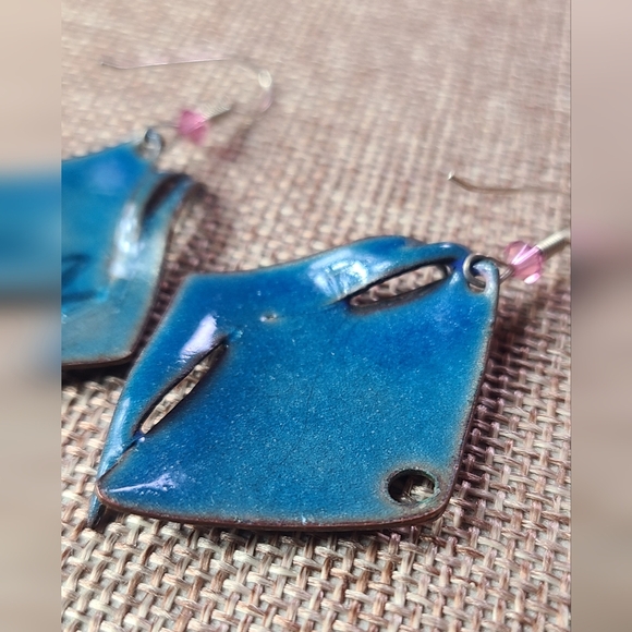 Colorful  purple blue red fish like art painter Earrings - Picture 7 of 12